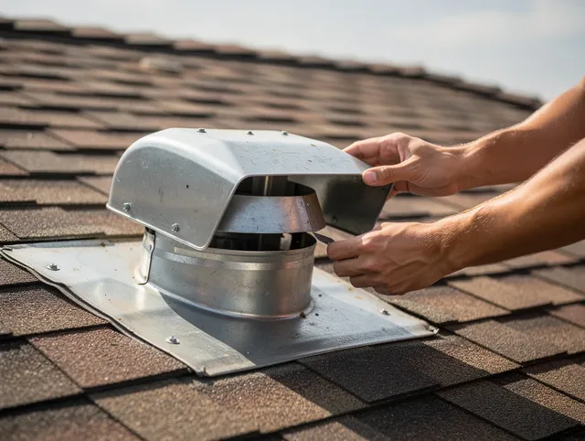 Orlando Dryer Vent Cleaning certified technician safely cleaning a roof-mounted dryer vent in Orlando