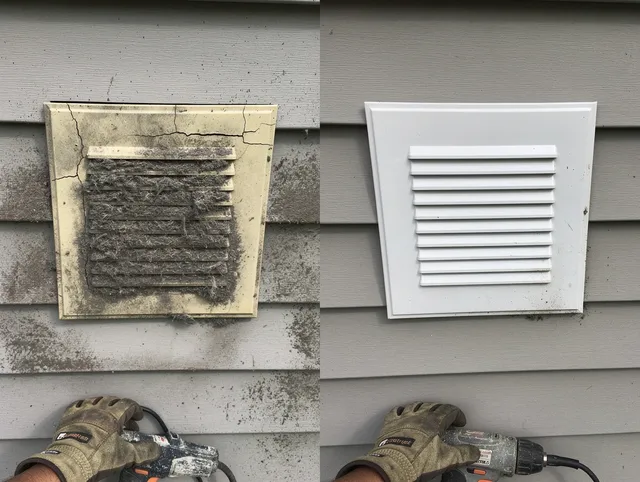 Orlando Dryer Vent Cleaning technician installing high-quality dryer vent cover at a residential property in Orlando