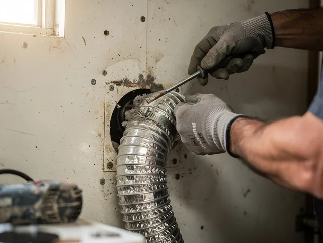 Orlando Dryer Vent Cleaning technician performing precise dryer vent hose installation in Orlando